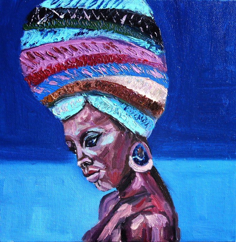 Abstract Girl Painting Oil African Woman Original Art Artwork Impasto Canvas Art - 海報/掛畫/掛布 - 其他材質 多色