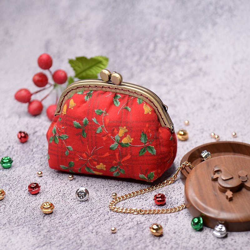 【僅有一個】Jingle Bells  口金包零錢包 - 散紙包 - 棉．麻 紅色