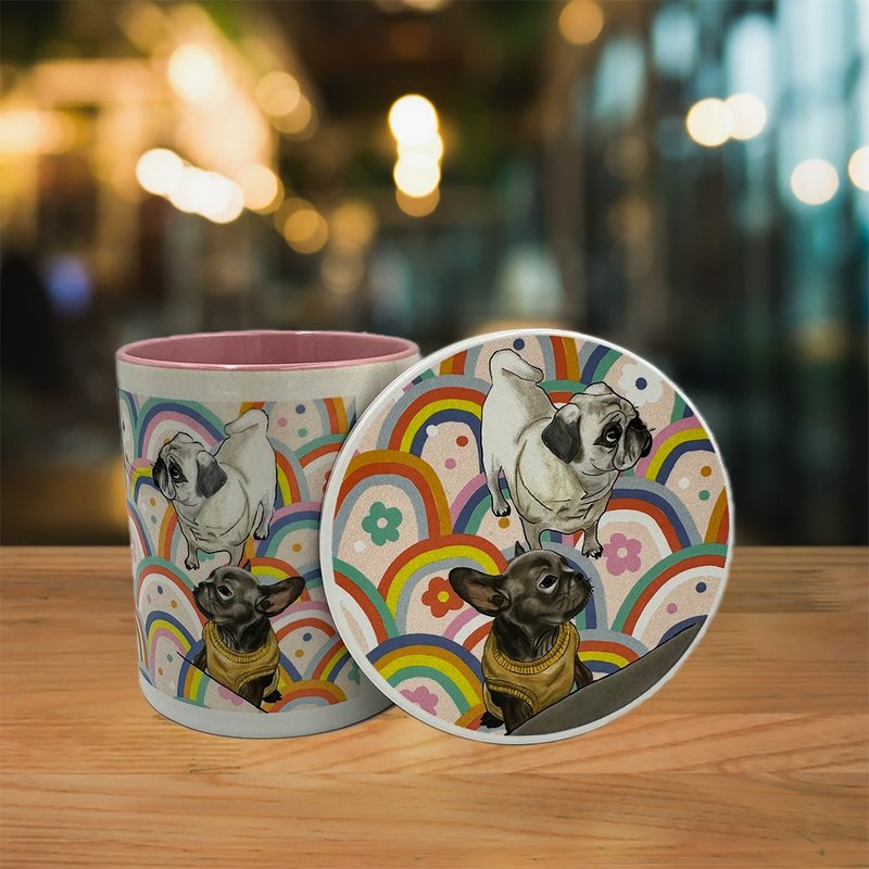 French Dou and Bago ceramic mug + coaster | Gift set | Customizable - แก้วมัค/แก้วกาแฟ - ดินเผา 