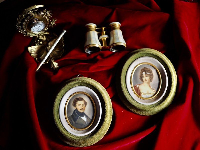 英國維多莉亞時期晚期約1880年 紳士&仕女肖像畫 單幅出售 - 擺飾/家飾品 - 木頭 