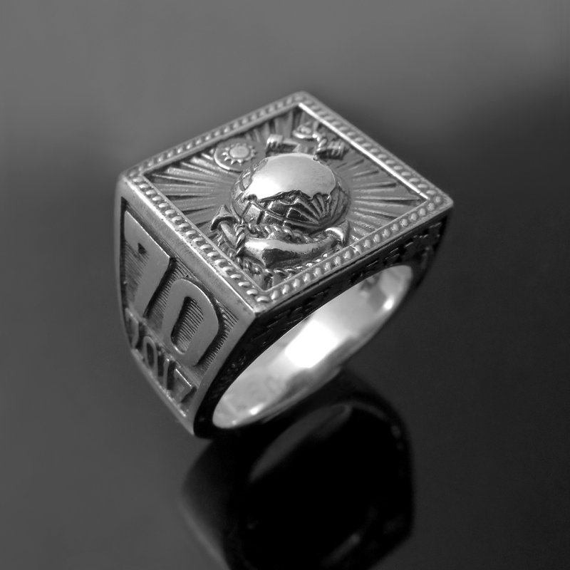 男士系列 / 海軍陸戰隊70周年紀念戒冠軍戒(方形款) / 925純銀 - 戒指 - 其他金屬 銀色