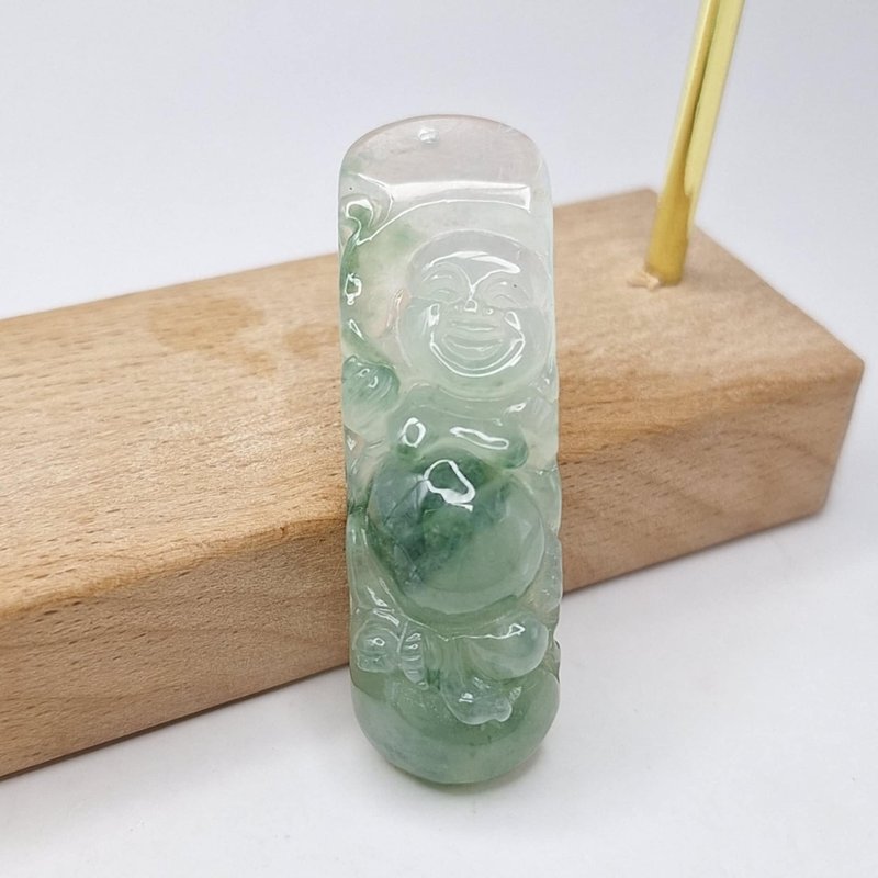 Ice floating flowers Maitreya Buddha male hand sign | Natural Burmese jade A grade jade - สร้อยข้อมือ - หยก 