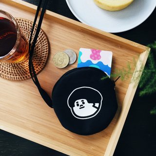 Jietai black round coin purse with lanyard
