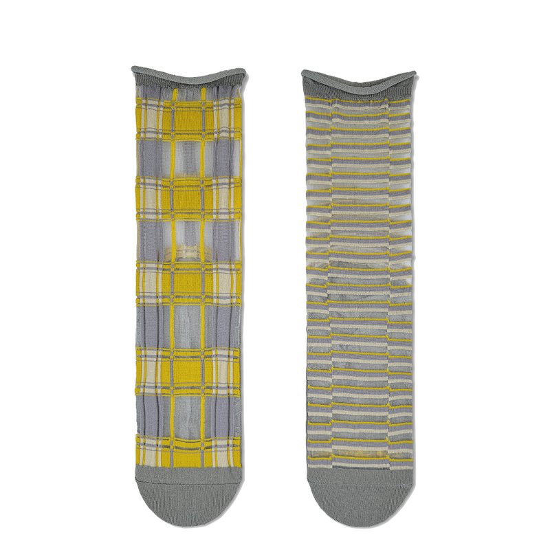 canary_tartan / organic cotton / irregular / socks - ถุงเท้า - ผ้าฝ้าย/ผ้าลินิน สีเหลือง