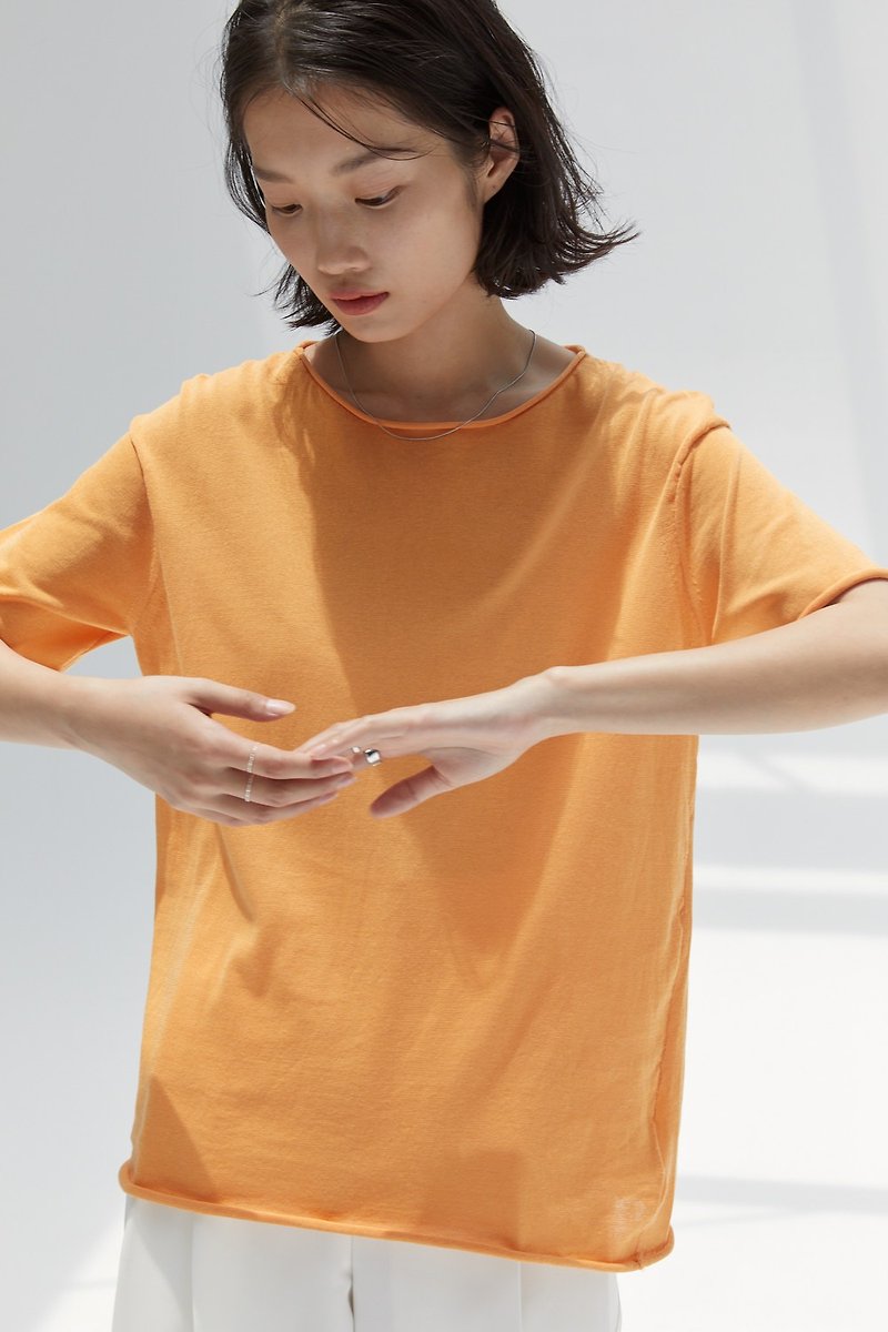 鮮やかなオレンジの無地ルーズカール半袖Tシャツ日本から輸入マルチカラーアセテートコットン混紡先進肌にやさしい
