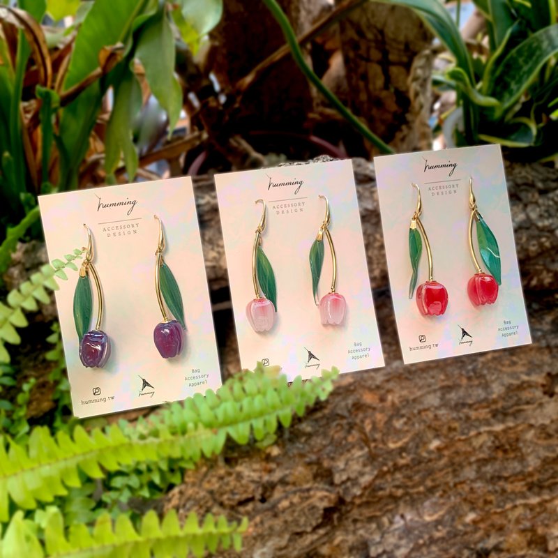 earrings  tulip  resin brass - Earrings & Clip-ons - Thread Multicolor