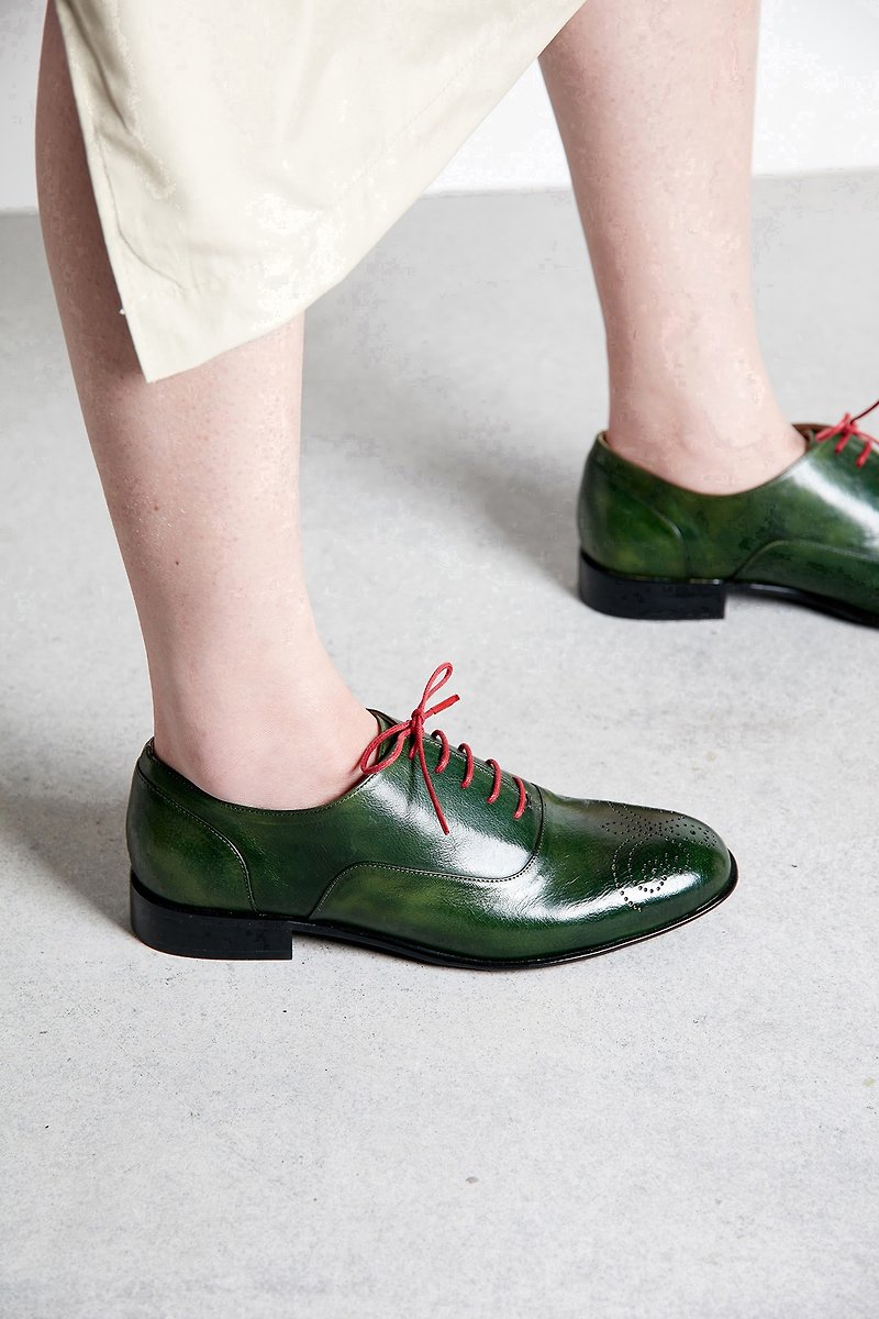 HTHREE oxford shoes / coniferous green / flat / Oxford - รองเท้าอ็อกฟอร์ดผู้ชาย - หนังแท้ สีเขียว