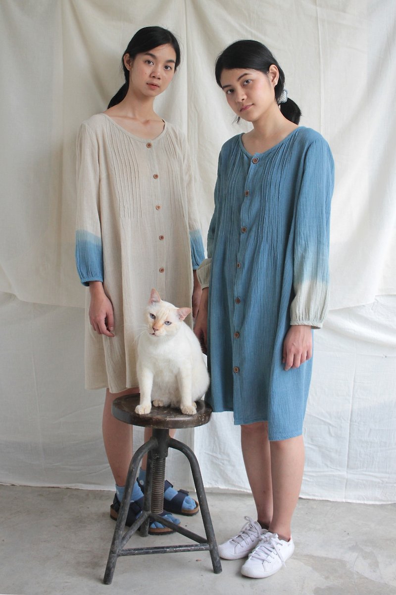 linnil: Deep blue sea dress - natural dye indigo with linen fabric - 洋裝/連身裙 - 棉．麻 藍色