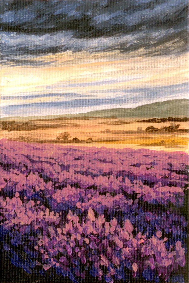 Lavander | Landscape Original painting Canvas Home Decoration Small hand-painted - โปสเตอร์ - ผ้าฝ้าย/ผ้าลินิน 