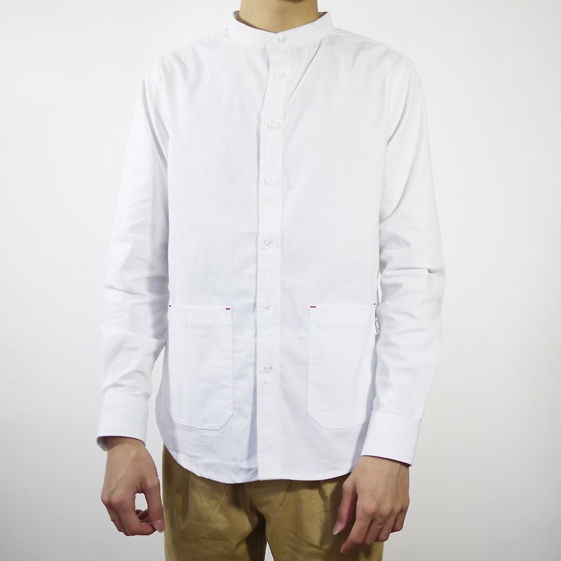 Band Collar White Shirt/plain/couple/clothing - Men's Shirts - Cotton & Hemp White