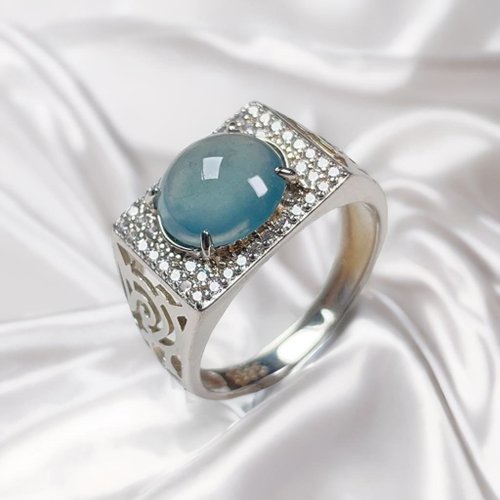 瓔珞珠寶盒 E.L.Jewelry Box 冰種天空藍翡翠蛋面戒指 925純銀 | 天然翡翠A貨 | 送禮