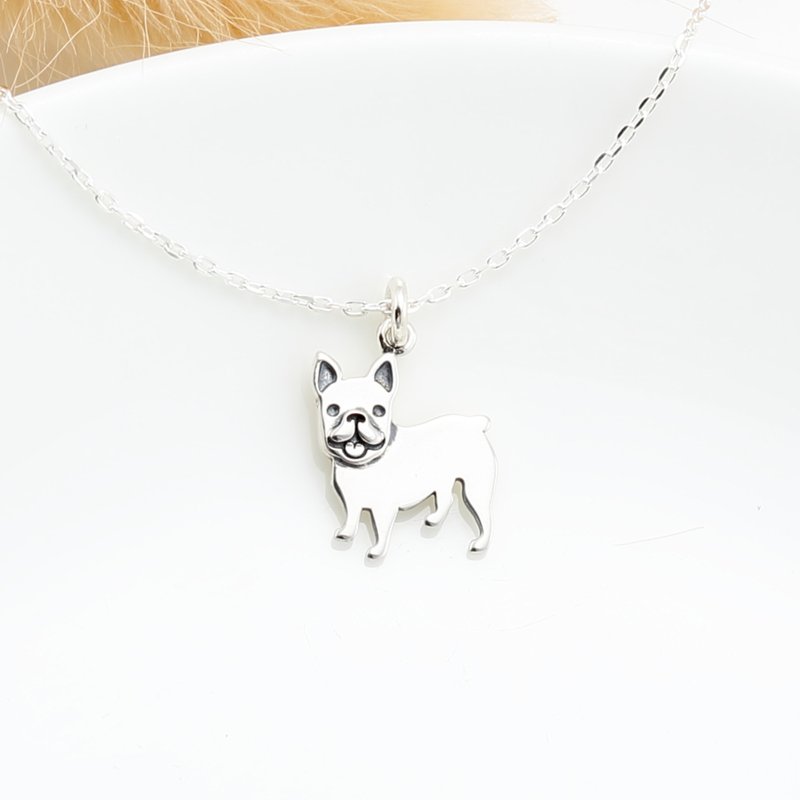 【Angel & Me】French Bulldog Dog s925 sterling silver necklace Birthday gift - สร้อยคอ - เงินแท้ สีเงิน