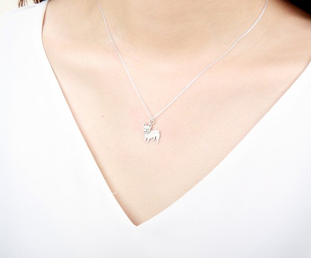 Chain Included 925 Sterling Silver French Bulldog Pendant Necklace