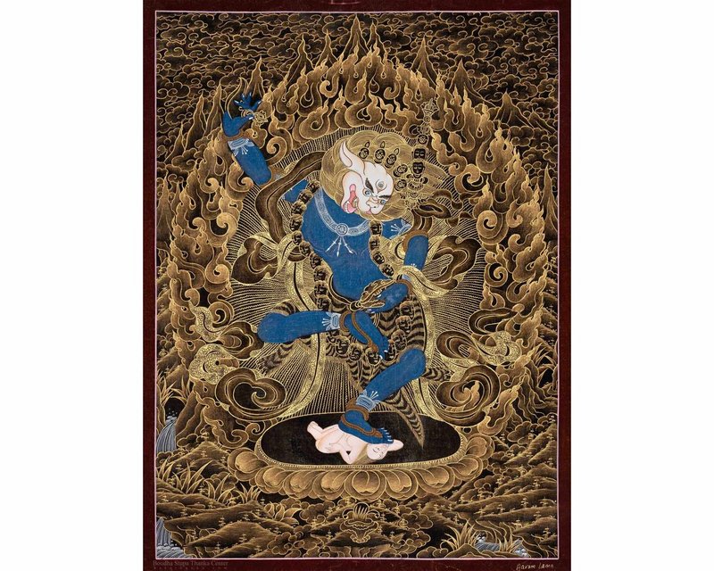 傳統藏傳獅頭女神唐卡畫作 - 壁貼/牆壁裝飾 - 其他材質 多色