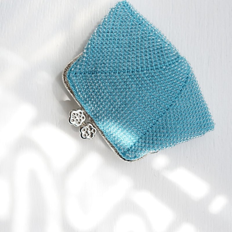 Ba-ba handmade Seedbeads crochet coinpurse No.1455 - 零錢包/小錢包 - 其他材質 藍色