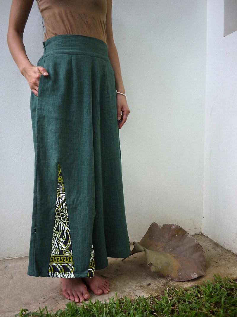 Post Free Shipping! Brigade Marsh - cotton hand-dyed African cloth stitching trousers (dark green / purple grape / Fenju) - Women's Pants - Cotton & Hemp Multicolor