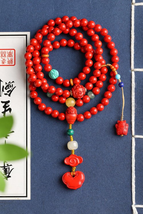 水墨 天然原礦硃砂精品紅砂108顆佛珠 規格6mm左右硃砂含量高達95%以上