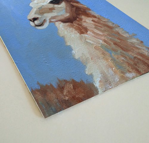 油彩画 アルパカ 油絵 ラマ油絵アルパカオリジナルアート動物肖像画アートワーク手工