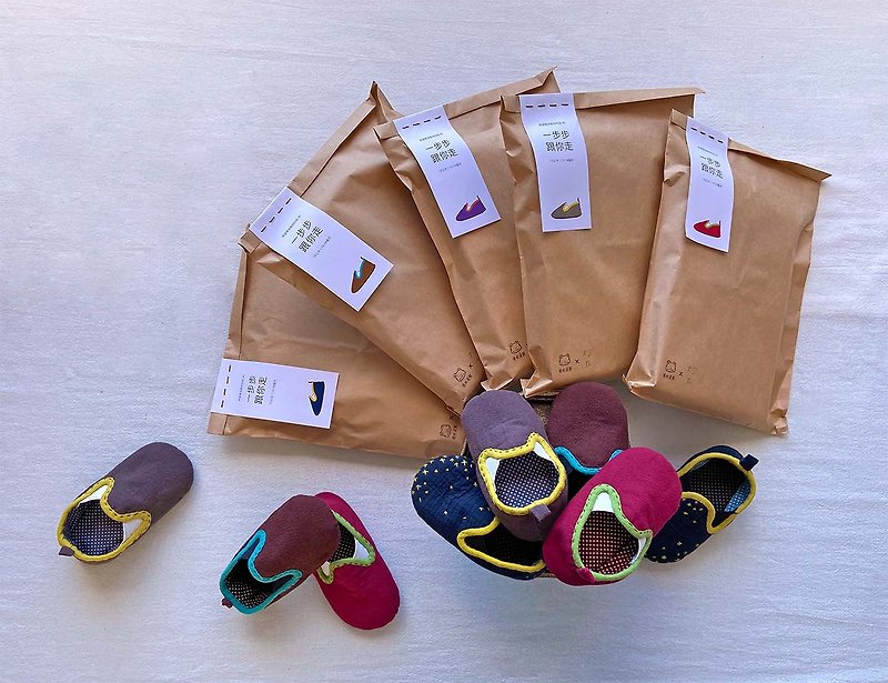 Follow you step by step── Hand-sewn toddler shoe material package - Knitting, Embroidery, Felted Wool & Sewing - Cotton & Hemp Multicolor
