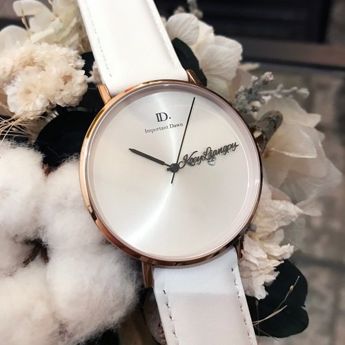 ID.watch 客製化姓名指標手錶-41MM太陽紋白皮革大錶款