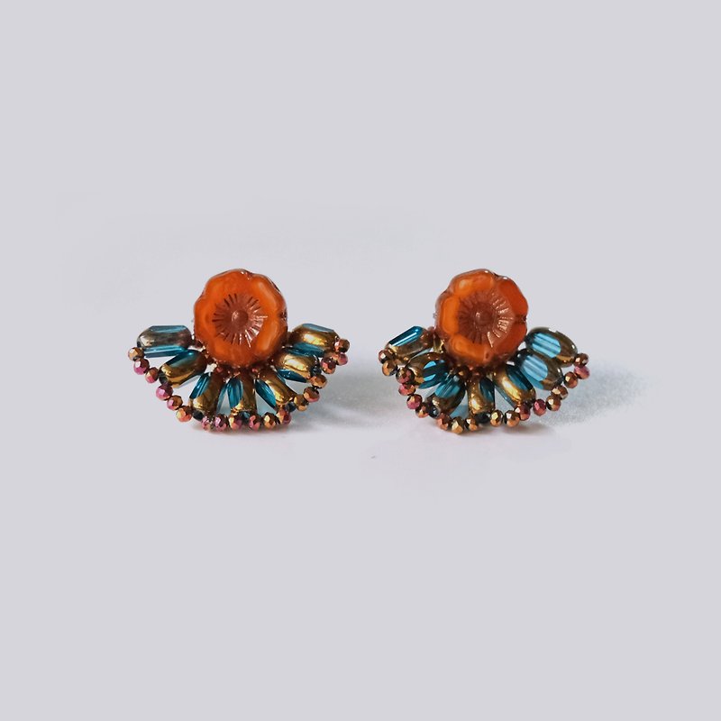 Orange Fan Flower Earrings - Earrings & Clip-ons - Glass Orange