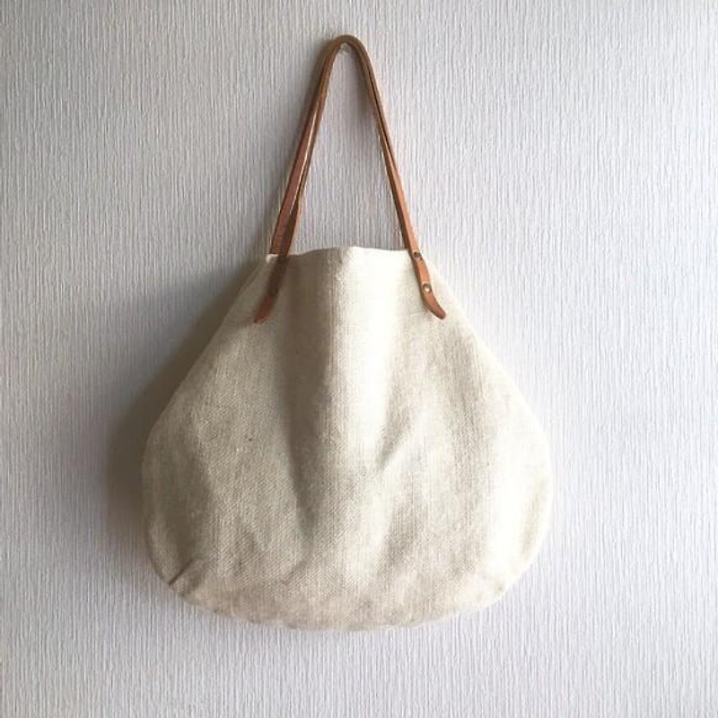 Jute (100% linen) and round tote bag of extreme thickness oil nude [Off White] - Handbags & Totes - Genuine Leather White