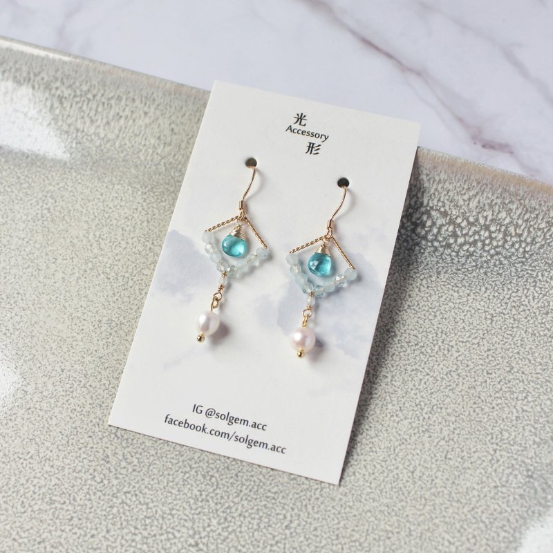 Blue Stone Freshwater Pearl 925 Tremella Hook Earrings - ต่างหู - เครื่องประดับพลอย สีน้ำเงิน