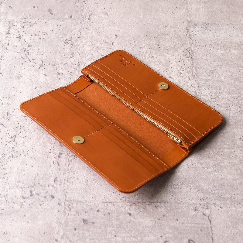 Simple Coin Bag Long Clip Bifold Long Wallet / Brown Tan - Wallets - Genuine Leather Khaki