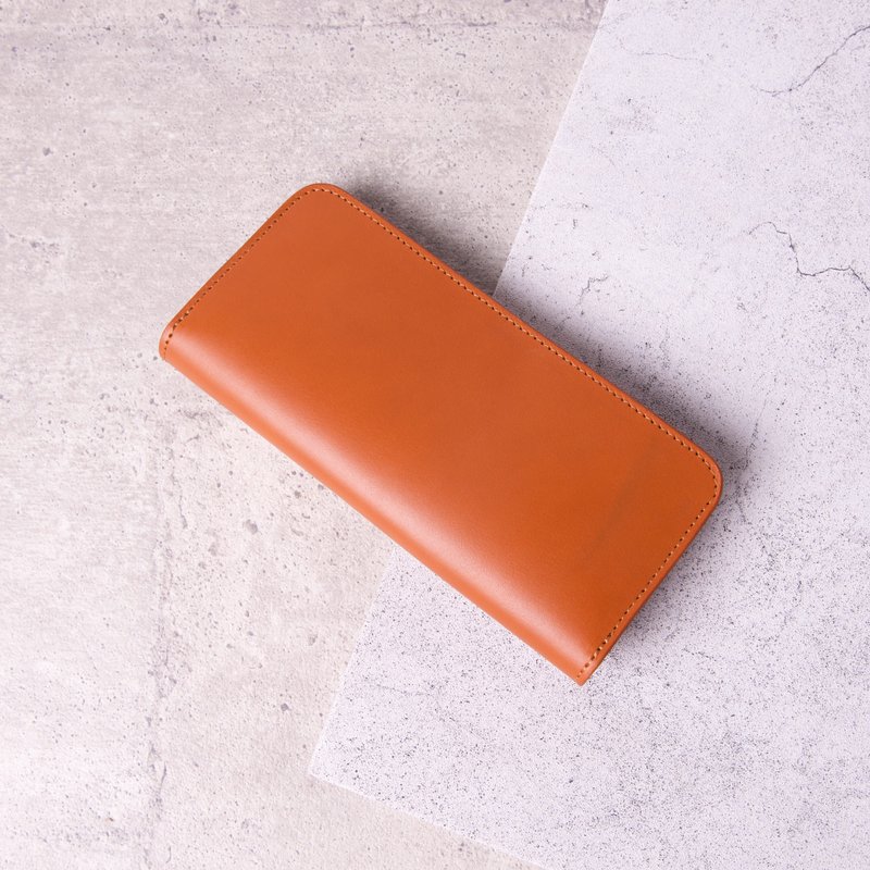 簡約零錢袋長夾 Bifold Long Wallet / 淺棕 Tan - 錢包/皮夾/長短夾 - 真皮 卡其色