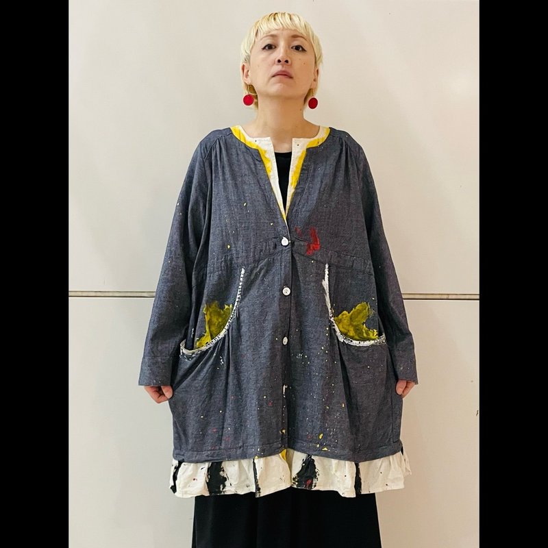 【drip】painted denimtunic Artwork by KATSUYOSHI KAMEDA - เสื้อผู้หญิง - ผ้าฝ้าย/ผ้าลินิน 