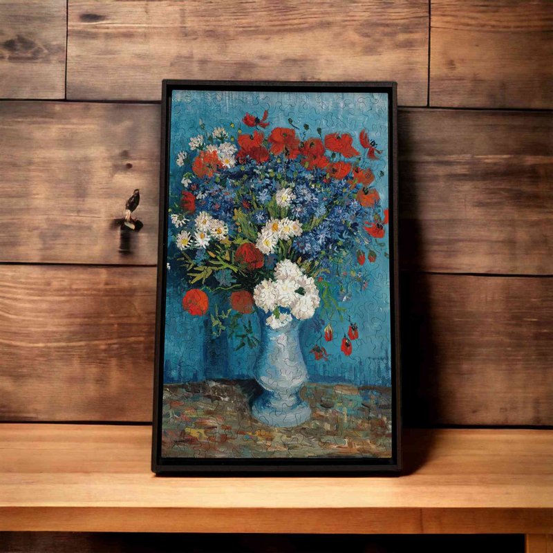 Van Gogh's famous painting - Cornflowers and Poppies in a Vase [Gecko Puzzle] - ของวางตกแต่ง - ไม้ สีน้ำเงิน