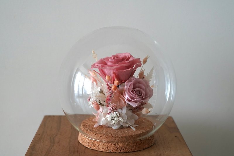 Eternal Flower Glass Bell Jar Clock Pink Valentine's Day Birthday Chinese Valentine's Day Festival Gift Home Decoration - Dried Flowers & Bouquets - Plants & Flowers Pink