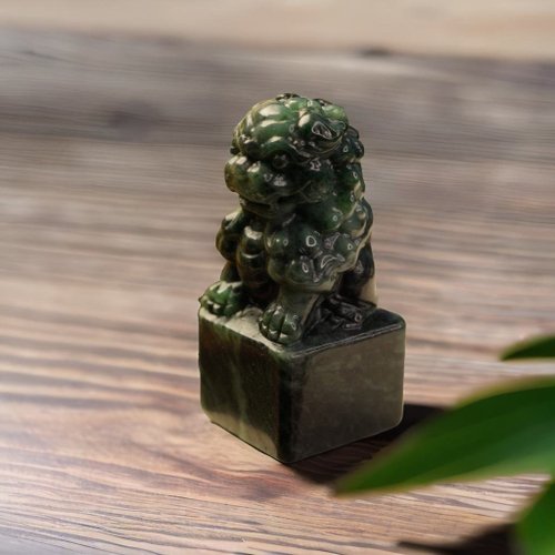 瓔珞珠寶盒 E.L.Jewelry Box 開運印章老花青翡翠祥獅印章 | 天然緬甸玉A貨翡翠 | 送禮