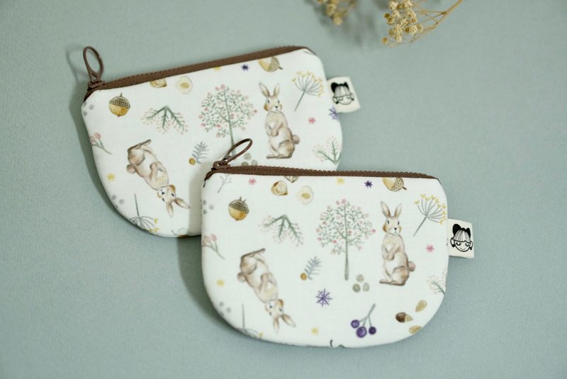 Pitaya des Quefy 圓底小零錢包 森林系純白兔 - 錢包/皮夾/長短夾 - 棉．麻 