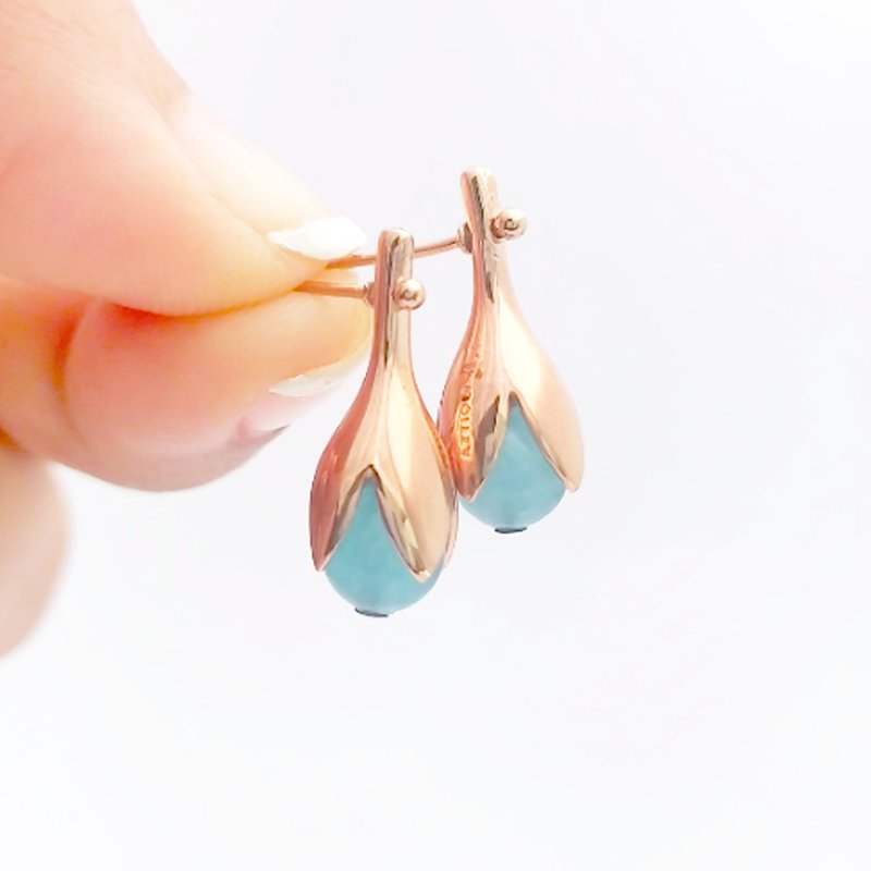 【雙11折扣】Silver earrings, Aquamarine earrings ,Lucky stone , stud earrings - 耳環/耳夾/耳骨夾 - 純銀 