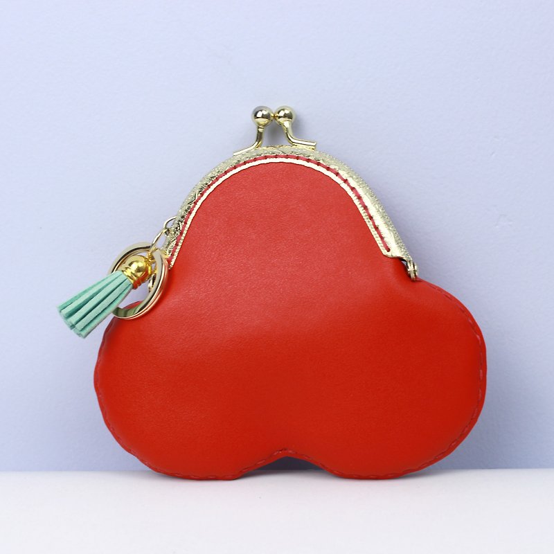Leather purse all purpose for coin card and money notes red color - กระเป๋าใส่เหรียญ - หนังแท้ สีแดง