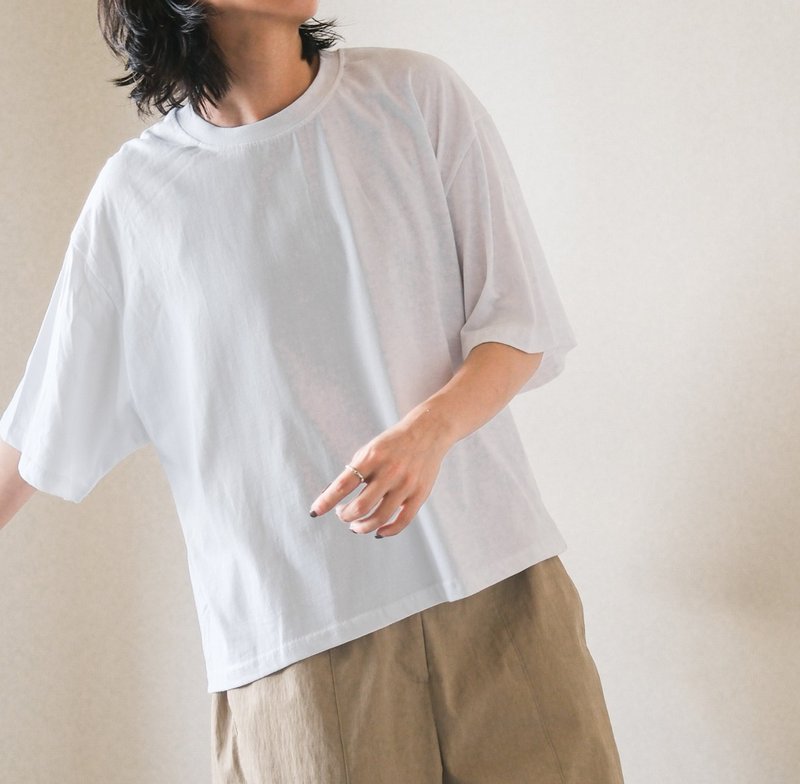 NO COLOR特調長度短袖TEE - 2色 - 女 T 恤 - 棉．麻 白色