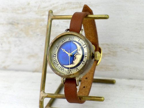 手作り時計 渡辺工房 Hand Craft Watch "Watanabe-KOBO" 手作り腕時計 CrescentMoon4-MB 三日月ブルー文字盤 ローマ ブレスレット風 (366CM4BL)