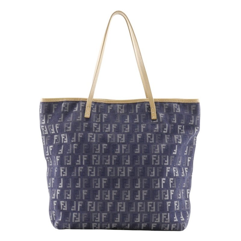 【日本直送】フェンディ FENDI ズッキーノ ハンドバッグ トートバッグ デニム × レザー 紺 レディース【中古】 - 手提包/手提袋 - 棉．麻 藍色