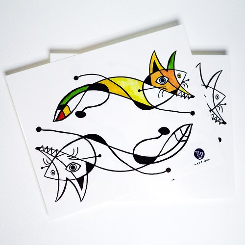 ╰ LAZY DUO TATTOO ╮ 魔幻抽象彩色森林狐狸紋身貼紙原創動物刺青設計飾物持久防水防敏