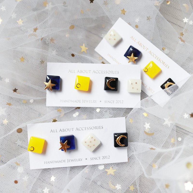 Starry Series - Stars and Moons Four-piece Earrings - ต่างหู - วัสดุอื่นๆ หลากหลายสี