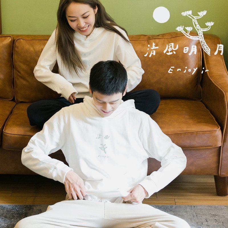skov 清風明月 連帽套頭衛衣毛圈情侶衛衣新款清新文藝原創品牌 - 男毛衣/針織衫 - 棉．麻 