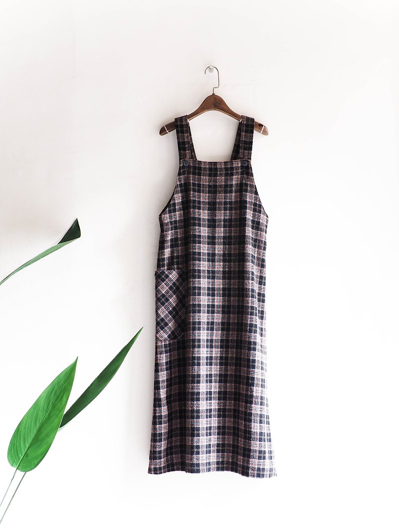 Rivers and mountains - Yamagata classic Plaid youth winter sheepskin antique suspenders dress vest skirt thin pounds neutral Japan overalls oversize vintage - กระโปรง - ขนแกะ หลากหลายสี