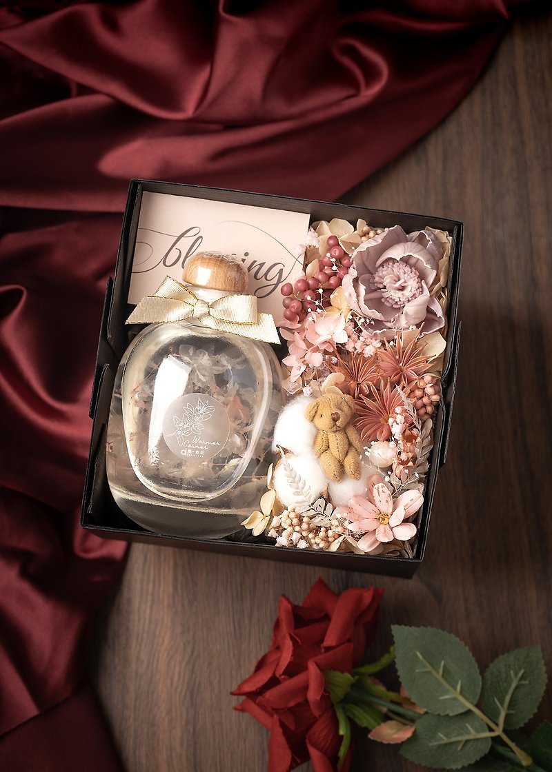 【幸福雲朵熊】 香氛花藝禮盒   交換禮物  永生花 畢業禮物 - 香薰/精油/線香 - 植物．花 