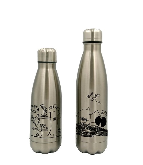 Petit Coquin 小淘氣藝術工作室 【客製化禮物】塗鴉304不銹鋼真空保溫可樂瓶 350ML、500ML(銀色)