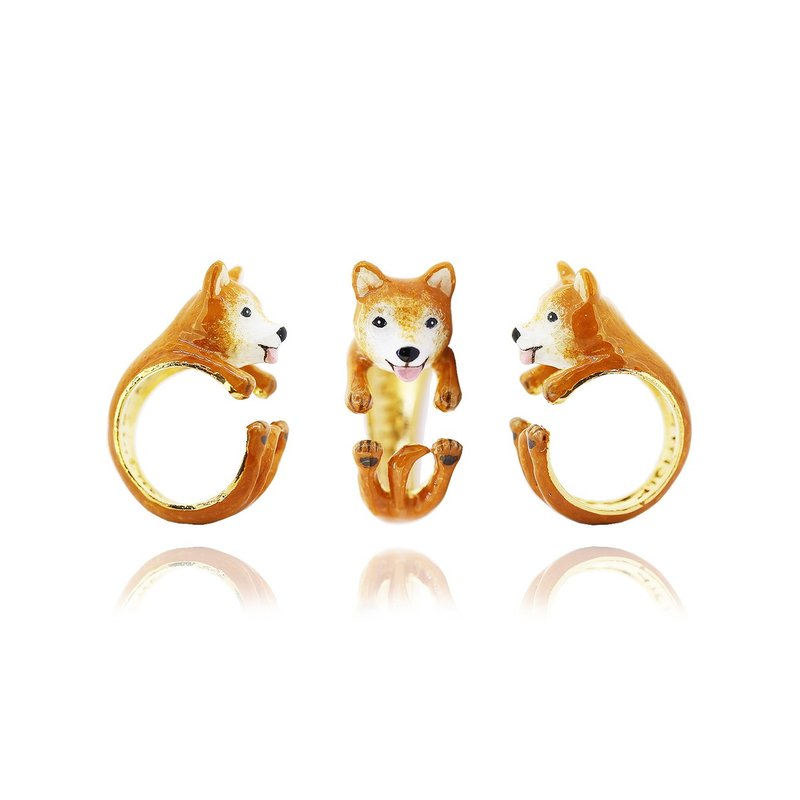 Akita dog ring‧Handmade by craftsman‧18K gold and Bronze - แหวนทั่วไป - ทองแดงทองเหลือง 