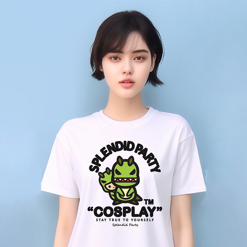 [Casual Series] Role-playing short-sleeved Tee black Wenqing summer wear parent-child wear - Women's T-Shirts - Cotton & Hemp White