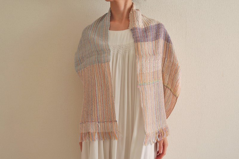 手織りストール　シルクリネン　印象　ウォールアート　ギフト　Shawl (S) 25　入學   畢業　母親節　禮物　生日禮物 - 絲巾 - 絲．絹 多色