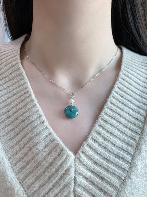 ice of Jadeite 天然危地馬拉翡翠平安扣配珍珠S925銀項鏈