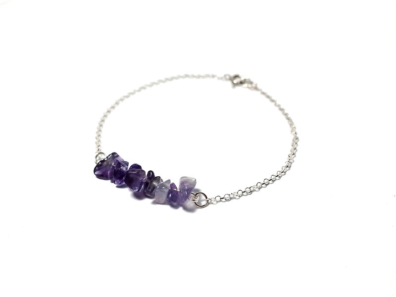 紫水晶碎石串 925純銀天然石手鍊 - 手鍊/手鐲 - 寶石 紫色